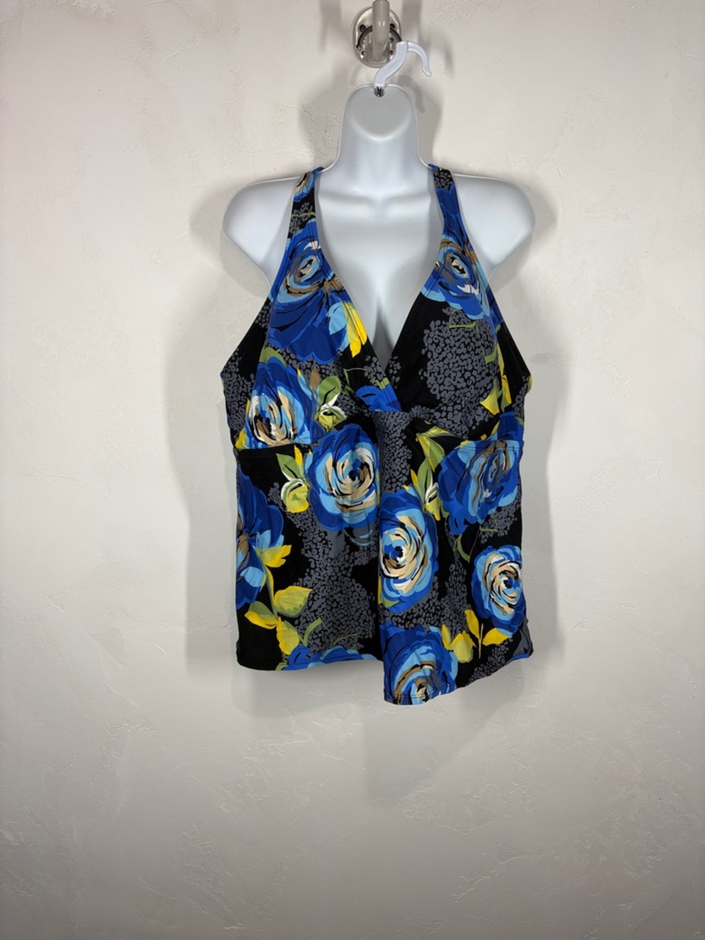 Dana Buchman Floral V-Neck Swim Tank Top - Blue/Yellow size 22W